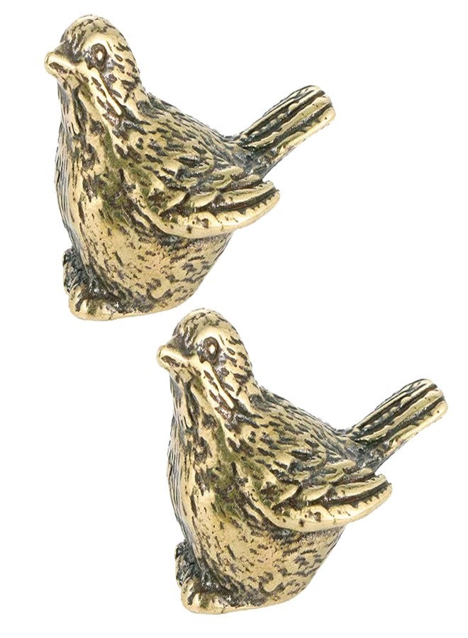 ALHBEJT Brass Golden Bird Figurines Small Birds Statues Vintage Brass Bird Statue Retro Figurine Home Decor Ornaments for Living Room, Bedroom, Office Desktop, Cabinets (2Pcs Sparrow) - Image 1